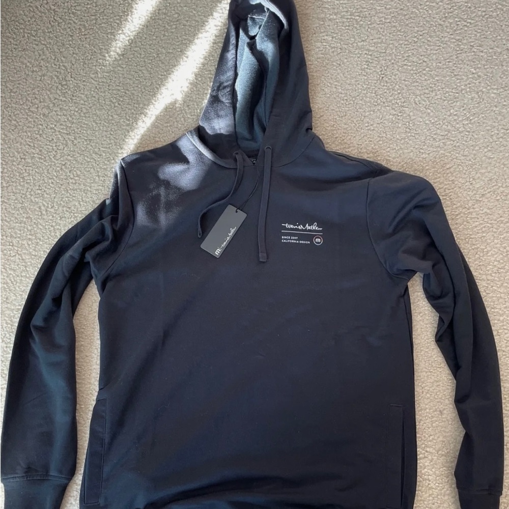 NWT Travis Mathew Black Hoodie Unlikely Event Poly Model Pima Cotton Mens SMALL